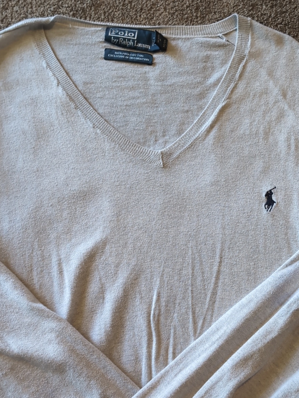 Ralph Lauren Pima Cotton V-Neck Pullover Sweater Gray Men's Size XL
